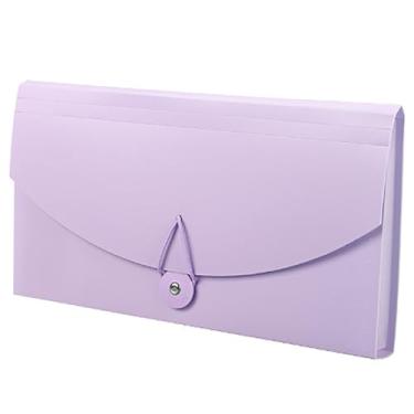 Imagem de Pasta de arquivos expansível portátil, organizador de arquivos acordeão, pastas de mesa, letras A4, armazenamento de documentos em papel com 13 bolsos para escritório em casa (roxo)