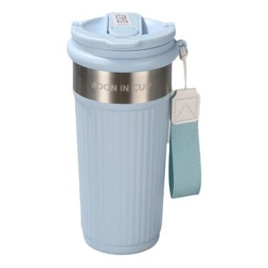 Imagem de Caneca de viagem de aço inoxidável de parede dupla de 590 ml, copo de café isolado à prova de vazamento com tampa dupla, copo de carro portátil para escritório, exterior e viagens (azul)