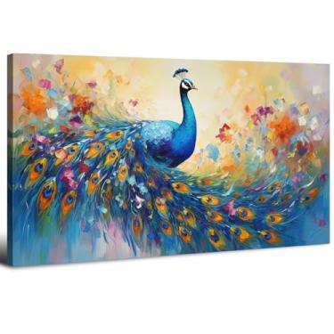 Imagem de Arte abstrata de parede de pavão colorido imagens de pavão decoração de parede pôster em tela de pássaro abstrato aquarela estampas de animais pintura vintage emoldurado para sala de estar quarto