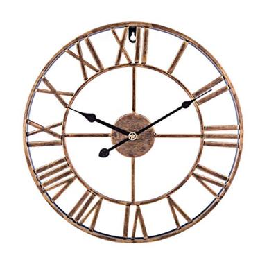 Imagem de U5GAAALPPQ9 Relógio de parede grande, 40 cm/16 polegadas grande metal algarismos romanos personalizados sem tique-taque relógios de parede para sala de estar, cozinha, quartos, escritório, bar - (ouro