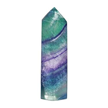 Imagem de POWTAXBJGD Cristal de quartzo fluorita natural ponto de varinha de fluorita colorida torre de fluorita dourada amarela polida (cor: fluorita colorida, tamanho: 60-80 mm)