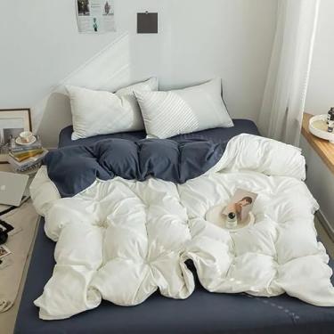 Imagem de Jogo de cama com capa de edredom e fronha, cama de casal solteiro, King, Queen, 1/2 pessoas, cor lisa, conjunto de cama (branco 180 x 220 cm)