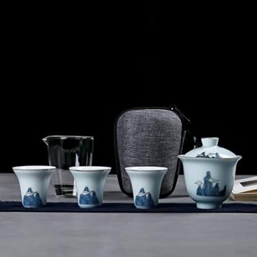 Imagem de HHHJQFAAT Conjunto de bule de chá portátil para viagem ao ar livre com 3 mini xícaras 1 conjunto de chá gaiwan conjunto de cerimônia Gaiwan conjunto de vinho doméstico (cor: B) (C)
