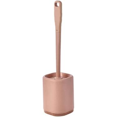 Imagem de Conjunto de escova de vaso sanitário e suporte, escova de vaso sanitário de silicone montada na parede, conjunto de escova de banheiro cabo longo sem ângulo morto escova de limpeza suporte de escova