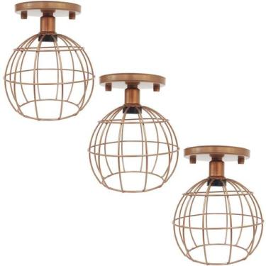 Imagem de 3 Lustres Teto Plafon Industrial Aramado Globo Retrô Luminária Sobrepo
