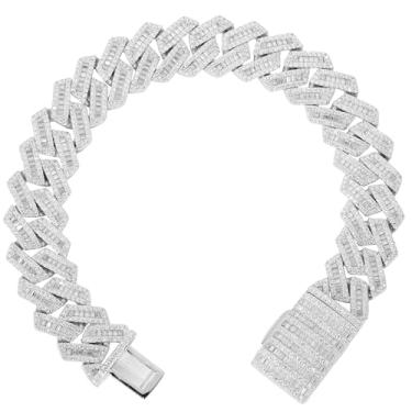 Imagem de MRDOPELUX Pulseira masculina de elos cubanos Moissanite, prata 925, Miami Cuban, banhado a ouro branco 18K, corrente de mão moissanite VVS1 firmemente ajustada para homens, 15mm, 7.5in, Metal Pedra