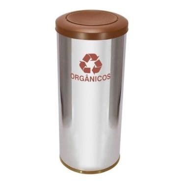 Imagem de Lixeira De Aço Inox 30l Com Tampa Plastica Meia Esfera Marrom - jsn