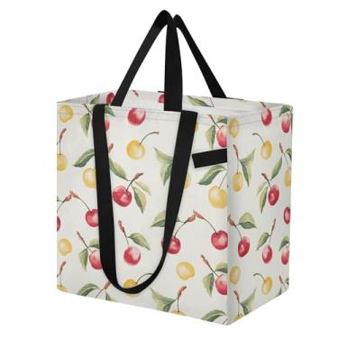 Imagem de SEHANY Sacola de compras reutilizável de cereja fofa com alças reforçadas, bolsa de compras de lona dobrável à prova d'água de grande capacidade para viagem, cozinha, praia