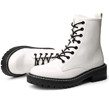 Imagem de ICHIGO Bota feminina moderna de cano curto casual com 8 olhos com zíper lateral e cadarço, Branco, 38