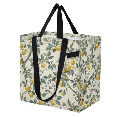 Imagem de SEHANY Sacolas de compras reutilizáveis de verão limão com alças reforçadas, bolsa de compras de lona dobrável à prova d'água de grande capacidade para viagem, cozinha, praia