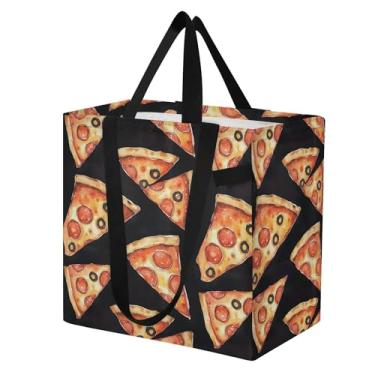 Imagem de SEHANY Delicious Pizza Sacola reutilizável de mercearia com alças reforçadas, bolsa de compras de lona dobrável à prova d'água de grande capacidade para viagem, cozinha, praia