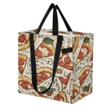 Imagem de SEHANY Delicious Pizza Sacola reutilizável de mercearia com alças reforçadas, bolsa de compras de lona dobrável à prova d'água de grande capacidade para viagem, cozinha, praia