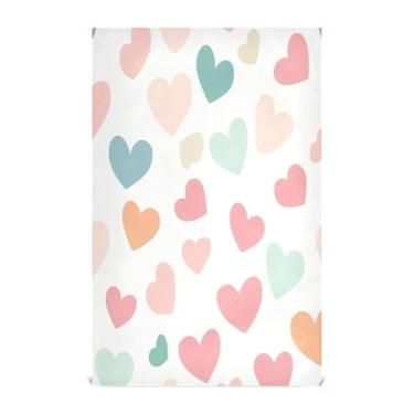 Imagem de Wassud Toalhas de cozinha coloridas padrão de coração toalhas de prato de cozinha 1 pacote panos de prato macios com laço para pendurar toalha de mão de secagem rápida super absorvente toalhas de chá