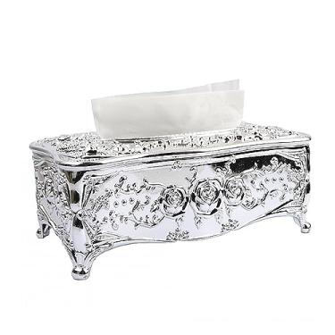Imagem de Capa de caixa de lenços de papel para mesa, sala de estar, sala de jantar, gaveta de papel criativa, caixa de lenços minimalista dourada prata (prata)