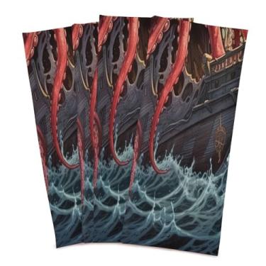 Imagem de Wassud Toalhas de cozinha polvo panos de prato de cozinha pacote com 4 panos de prato macios com laço para pendurar toalha de mão super absorvente de secagem rápida toalhas de chá de mesa decorativas