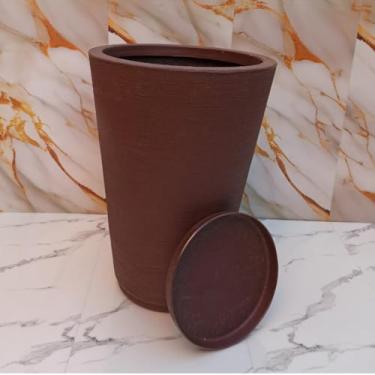 Imagem de Vaso para Planta em Polietileno Coluna redonda Cone M para decoração interna e externa(Marrom c/prato)