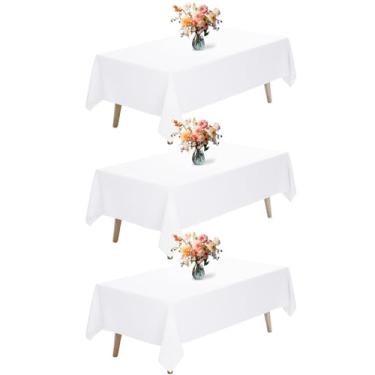 Imagem de Fixwal Toalha de mesa branca retangular 152 x 213 cm, pacote com 3 toalhas de mesa pequenas de tecido de poliéster de 1,2 m, capas de mesa retangulares para festas, banquetes, jantares, aniversários