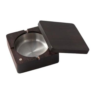 Imagem de Cinzeiros de cigarros quadrado com tampa cinzeiro de madeira aço inoxidável cinzeiro de sucção magnética, para escritório em casa, restaurante, jardins, etc. Cinzeiro externo (prata)