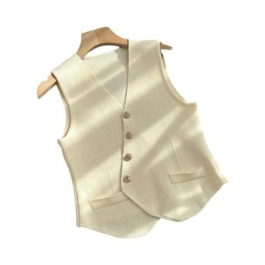 Imagem de Colete Feminino De Verão Em Tricô Com Decote V, Sem Mangas, Ajustado, 