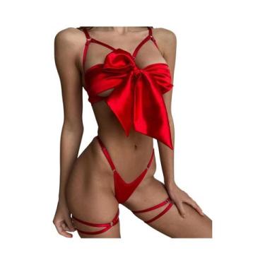 Imagem de Conjunto De Lingerie Sexy Com Laço E Renda De Cetim Para Meninas Joven