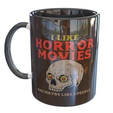 Imagem de Caneca Porcelana Adoro Filmes de Terror - Pense Canecas, Preto