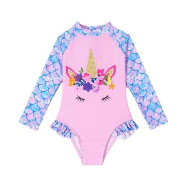 Imagem de Maiô De Manga Longa Com Renda Para Meninas Pequenas, Peça Única Com Zí