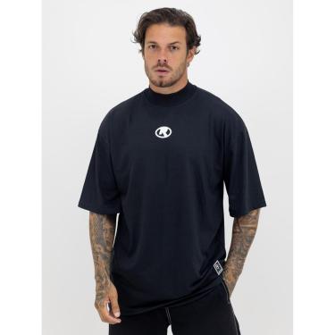 Imagem de Camiseta Oversized Gola Alta Borracha Círculo White Streetwear Confortavel Masculina Preto-Masculino