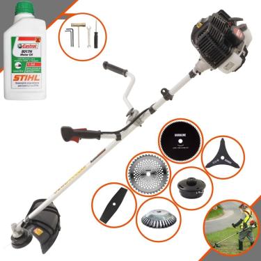Imagem de Aparador de Grama Profissional À Gasolina Kawashima KW43LE 43cc 1,7HP 10.000rpm Roçadeira Multifuncional Lateral Com 6 Opões de Cortes + ÓLEO STIHL 2T