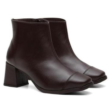 Imagem de Bota Feminina Couro Cano Curto Salto Grosso Bico Quadrado Zíper-Feminino