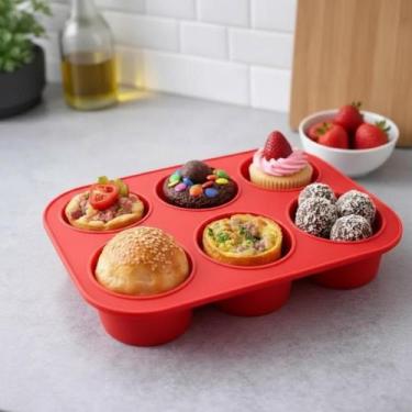 Imagem de Forma Silicone 6 Cavidades Cupcake Muffin Bolo Torta Doces Festas Fáci