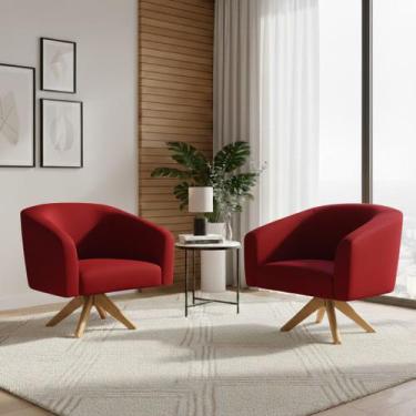 Imagem de Poltrona Sala Decorativa Kit 2 Stella Base de Madeira Giratória MA30 V