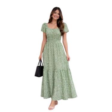 Imagem de Vestido longo floral ciganinha ombro a ombro boho em viscolinho elegan