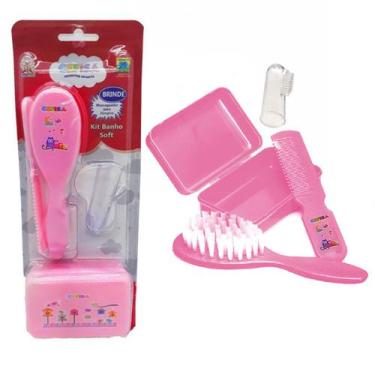 Imagem de Kit Banho Bebê Luxo Escova, Pente e Saboneteira + 1 Escova Massageador
