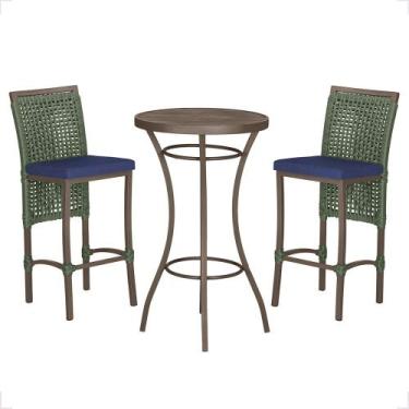 Imagem de Mesa Bistrô e 2 Banquetas Roma Marrom Corda Náutica Estofado 10 Trama 