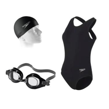 Imagem de Kit Natação Speedo Maiô Cross II + Óculos Freestyle + Touca Flat Swim,