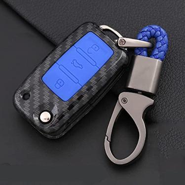 Imagem de WSWJDW Porta-chaves da capa do carro Porta-chaves Porta-chaves com anel, adequado para VW Volkswagen Golf Bora Jetta POLO Passat B5 Skoda Superb Octavia Fabia SEAT Ibiza Leon, A, azul