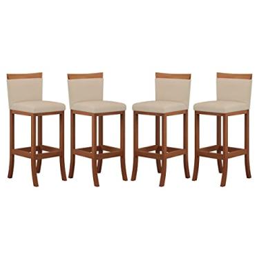 Imagem de Kit 4 Banquetas Alta Encosto Estofado 38x98 Cm Paris Madeira Maciça Castanho Suede Bege - CCS