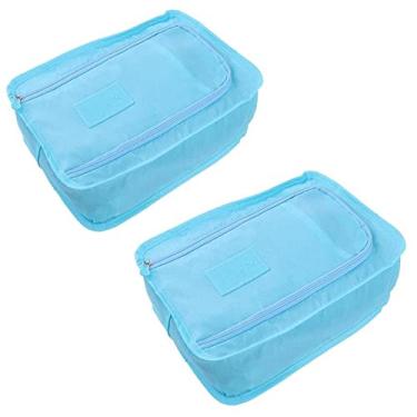 Imagem de Pacote com 2 Sacos de Sapatos de Viagem Saco de Armazenamento de Cosméticos Bolsa de Roupas Portátil à Prova D'água Saco Organizador de Sapatos para Casa Caixa de Sapatos de Bagagem à Prova de Poeira (Azul)