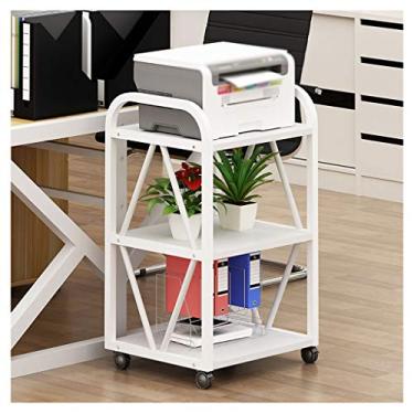 Imagem de Suporte de impressora de chão, moldura de metal fixa, suporte de máquina de fax móvel, para escritório prateleira de scanner copiadora de sala de estar (3 camadas) suporte de impressora para mesa (cor: branco)
