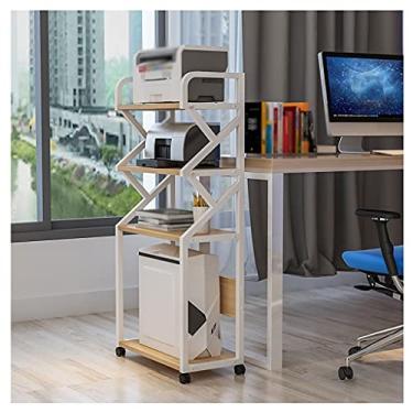 Imagem de Suporte de impressora de chão Suporte de impressora móvel de várias camadas, para escritório sala de estar máquina de fax suporte de scanner rack de armazenamento de arquivos (4 camadas) suporte de impressora para mesa (cor: bege)