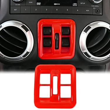 Imagem de SQQP Acabamento de botão para interruptor de janela de painel para Jeep Wrangler JK JKU e acessórios de interiores ilimitados de 4 portas (vermelho)