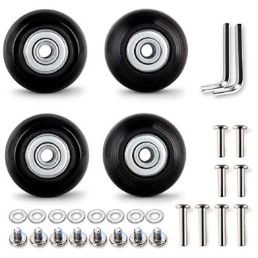 Imagem de LBTOEM Conjunto de 50 mm com 4 rodas de substituição de bagagem mala de borracha para carrinho de rodas peças de substituição rodas giratórias kits de reparo eixos 30 mm e 35 mm, preto, 8,3 x 7,8 x 3,