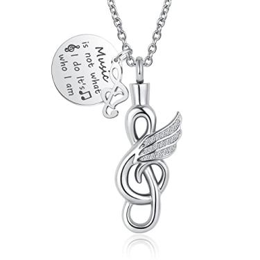 Imagem de YSAHan Colar de urna de cremação nota musical asa de anjo pedra do mês de nascimento pingente memorial símbolo musical presente, Metal, base