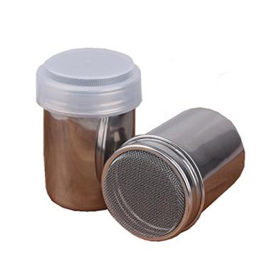 Imagem de Pacote com 2 agitadores de chocolate de aço inoxidável com tampa açúcar em pó farinha de cacau café peneira dispensador de especiarias ferramentas de cozinha