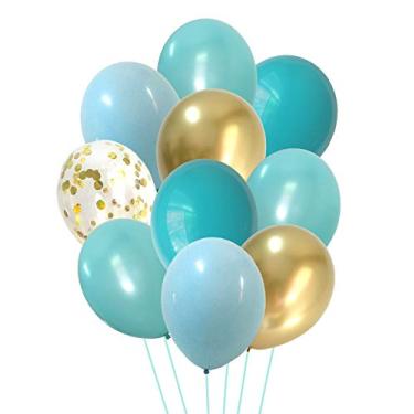 Imagem de Balões de confete azul e dourado yuqinBB balões cromados dourados para casamento, chá de bebê, decoração de festa de formatura, 60 pacotes (azul e dourado)