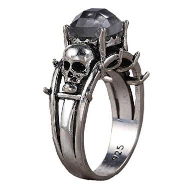 Imagem de Generic Anel de crânio para homens, anel de motociclista de Halloween, anel gótico de cabeça de caveira de demônio, Small, Pedra, Liga metálica.,