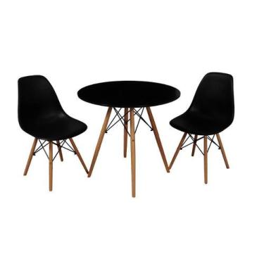 Imagem de Kit Mesa Jantar Eiffel 90cm Preta + 2 Cadeiras Charles Eames - Preta -