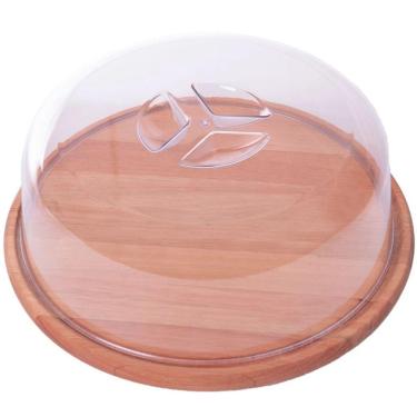 Imagem de Boleira de Madeira com Tampa Acrílica 31cm Essence Suporte para Bolos Redondos