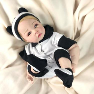 Bebe Reborn Menino 100% Silicone Boneco Pandinha + Enxoval Completo