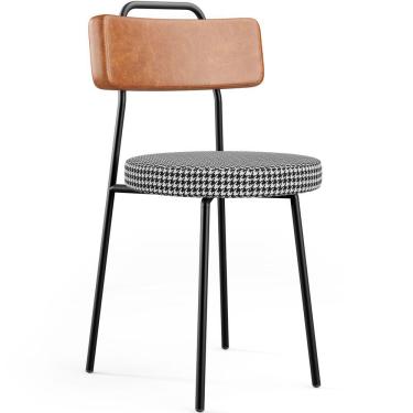 Imagem de Cadeira Decorativa Estofada Para Sala De Jantar Barcelona L02 Couríssimo Camel Pied Poule - Lyam